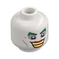 Minifig Head Joker, Green Eyelashes, Light Bluish Grey Eyeshadow, Red Lips, Bright Light Yellow Teeth Grin Weiß