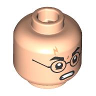 Minifig Head Harry Potter, Black Glasses, Lightning Scar, Angry / Surprised, Water Spots Hellnougat