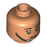 Minifig Head, Eyelashes, Dark Orange Lips, Black Chin Strap, Closed Mouth / Open Mouth Frown Print Nougat