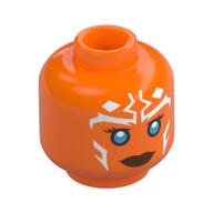 Minifig Head Ahsoka, White Markings, Blue Eyes, Dark Red Lips, Smile / Angry Grin Orange