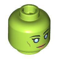 Minifig Head Hera Syndulla, Eyebrows, Bright Light Blue Eyes, Peach Lips, Smile / Angry Scowl print Limette