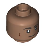 Minifig Head First Officer Hawkins, Raised Black Eyebrows, Stern Look Print Medium Brown