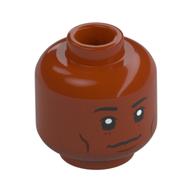 Minifig Head Pharrell Williams, Black Eyebrows, Wobbly Smile, Dots Beneath Eye Dunkelorange