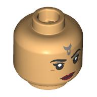 Minifig Head Morgan Elsbeth, Black Eyebrows, Dark Red Lips, Silver Jewelry, Stern / Angry, Open Mouth Warmes Beige