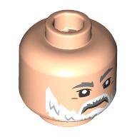 Minifig Head Baylan Skoll, Dark Bluish Grey Eyebrows, White Beard, Stern / Open Mouth Angry Light Nougat