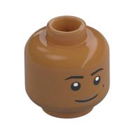 Minifig Head Gnome Fighter, Beauty Marks, Black Eyebrows, Nougat Lips, Smile/ Wink Medium Nougat