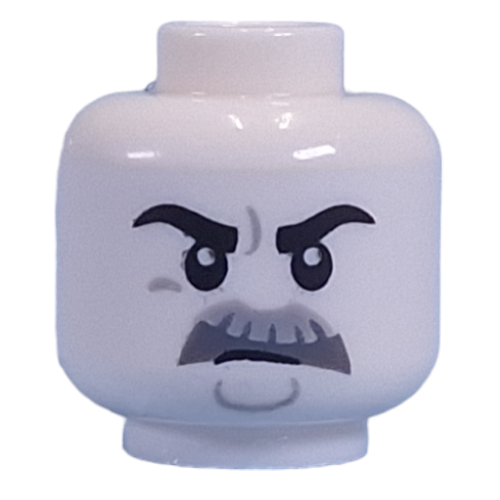 Minifig Head Black Eyebrows, Thick Dark Bluish Grey Moustache, Stern print Weiß