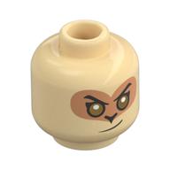 Minifig Head Monkie King, Gold Eyes, Medium Nougat Eyemask/Eyeshadow, Lopsided Grin/Surprised print Tan
