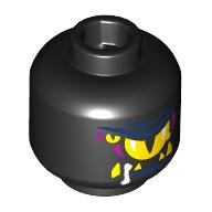 Minifig Head Sneak, Large Yellow Angry Eye, Small Yellow Eye, Magenta and Dark Blue Lines Print Black