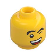 Minifig Head Monkie Kid, Raised Eyebrow, Wink / Angry, Open Mouth Print Gelb
