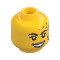 Minifig Head Black Eyebrows, Nougat Lips, Gold Dots, Silver Star with Constellation Gelb