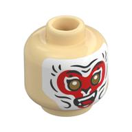 Minifig Head Monkey King, Gold Eyes, Happy, Red and White Facepaint / Nougat Face Print Beige