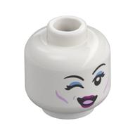 Minifig Head White Bone Demon, Magenta Lips, Red Eyes and Smile with Teeth / Black Eyes Winking Print White