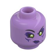 Minifig Head Spider Queen, Lime Eyes with Dark Purple Shadow, Dark Purple Lips with Fangs, Open Mouth / Closed Mouth Print Medium Lavender