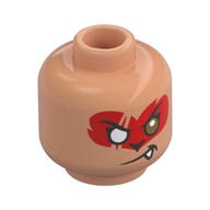 Minifig Head Evil Macaque, One Gold Eye, Red Around Eyes, Smirk Showing 1 Fang / Angry Showing Teeth Print Nougat