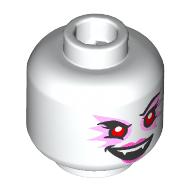 Minifig Head Never Witch, Red Eyes, Bright Pink Eyeshadow, Magenta Lips, Fanged Teeth / Large Magenta Triganle Marking Print White