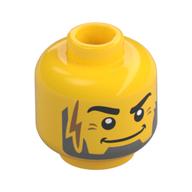 Minifig Head, Eyebrows, Dark Bluish Gray Beard, Nougat Scar Print Gelb
