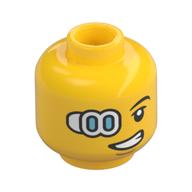 Minifig Head, Medium Azure and White Cyborg Eye, Lopsided Smile Print Gelb