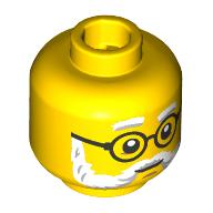 Minifig Head Dr. Kilroy, White Eyebrows, Beard, Moustache, Black Glasses print Yellow