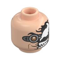 Minifig Head Doc Ock, Bionic Eye, Partly Black Venom Mask, White Eye, Teeth / Full Black Venom Mask Light Nougat