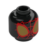 Minifig Head Miles Morales, Red/Gold Spider-Man Eyes, Webbings Schwarz