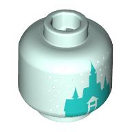 Minifig Head (No Face), Dark Turquoise Arendelle Castle Print Light Aqua
