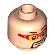 Minifig Head Tony Stark, Red Glasses, Yellow Glass, Black Beard, Raised Eyebrow Hellnougat