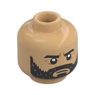Minifig Head Duke Leto Atreides, Thick Black Eyebrows, Beard, Angry/Raised Eyebrow Smile Warm Tan