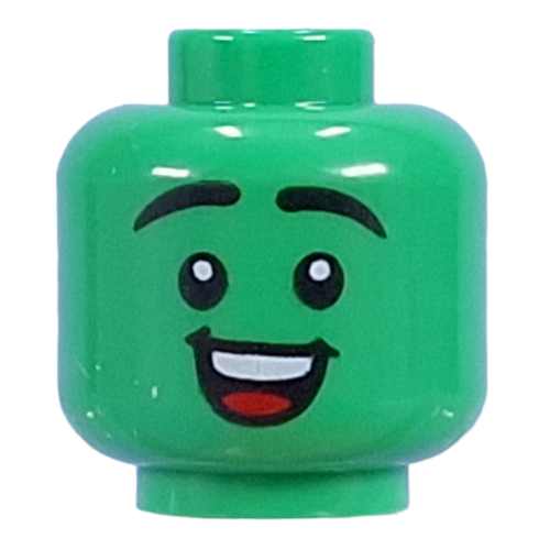 Minifig Head Black Raised Eyebrows, Open Mile Happy Smile Hellgrün