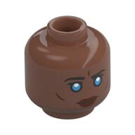 Minifig Head Dr. Liet-Kynes, Black Eyebrows, Dark Azure Eyes, Dark Red Lips / Silver Mask Medium Brown