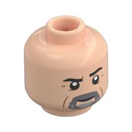 Minifig Head Gurney Halleck, Black Eyebrows, Dark Bluish Grey Beard, Raised Eyebrow/Smile Light Nougat