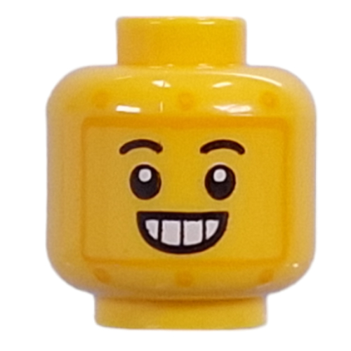 Minifig Head, Glued on Face with Big Smile Grin / Lime Alien on Black Screen print Yellow