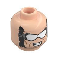 Minifig Head Wolverine, Sideburns, Stubble Beard, White Goggles with Smile / Smirk Print Light Nougat