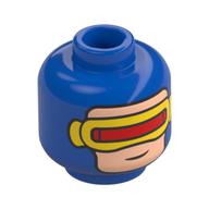 Minifig Head Cyclops, Mask with Red and Yellow Visor, Slight Smile / Neutral Print Blau