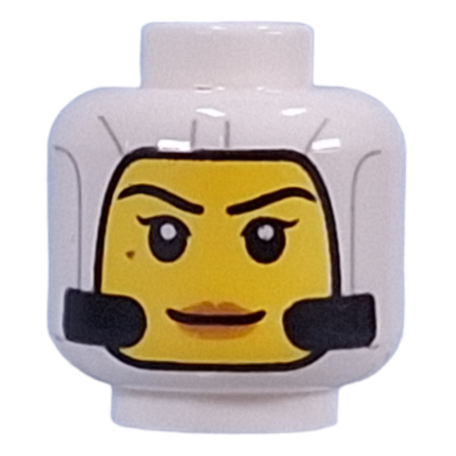 Minifig Head White Hood, Yellow Face, Microphones, Peach Lips White