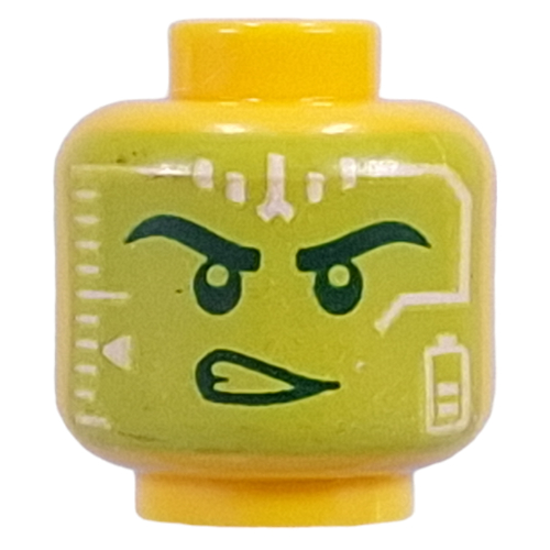 Minifig Head Lime Heads-Up Display (HUD), Determined Look/Clear Face Smirk Gelb