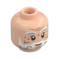 Minifig Head Professor Filius Flitwick, White and Dark Bluish Grey Eyebrows, Dark Tan Wrinkles, White Beard Print Light Nougat