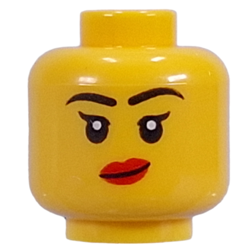 Minifig Head, Black Eyebrows, Angry Scowl, Dark Red Lips print Gelb