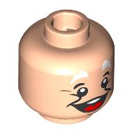 Minifig Head Happy, Thick White Eyebrows, Cheeks, Open Mouth Smile Without/With Teeth Light Nougat