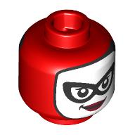 Minifig Head Harley Quinn, White Face, Black Eyemask, Dark Red Red Lips Rot