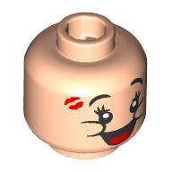 Minifig Head Dopey, Black Eyebrows, Eyelashes, Big Smile/Open Mouth Smile, Red Kiss Inprint Hellnougat