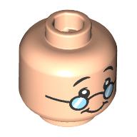 Minifig Head Doc, Black Eyebrows, Small Glasses, Open Mouth/Closed Mouth Smile Light Nougat