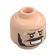 Minifig Head Merry Rumwell/Ervan Soulfallen, Black Eyebrows, Beard, Moustache, Nervous Sweat / Green Mask, Lime Eyes, Angry Hellnougat