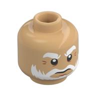 Minifig Head Dwarf Cleric, Thick White Eyebrows, Moustache, Beard, Wrinkles, Stern Frown/Black Eye, Chipped Tooth Warmes Beige
