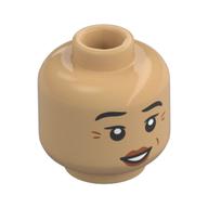 Minifig Head Dwarf Cleric, Black Eyebrows, Crows Feet, Peach Lips, Raised Eyebrow, Smile / Stern, Angry Warmes Beige