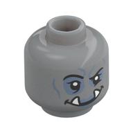 Minifig Head Orc Rogue, Sand Blue Eyeshadow, Wrinkles, One Eye Frown, White Fangs Light Bluish Gray