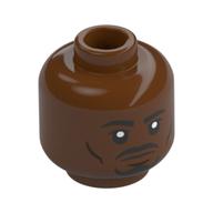 Minifig Head Kelleran Beq / Duncan Kincaid, Raised Black Eyebrow, Moustache, Beard print Rotbraun