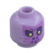 Minifig Head Myconid, Dark Purple Eyeshadow, Medium Lavender Face, Lime Eyes, Dark Purple Dots for Mouth Lavender