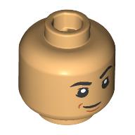 Minifig Head Kenji, Black Eyebrows, Raised Eyebrow, Smirk/Scared Warm Tan