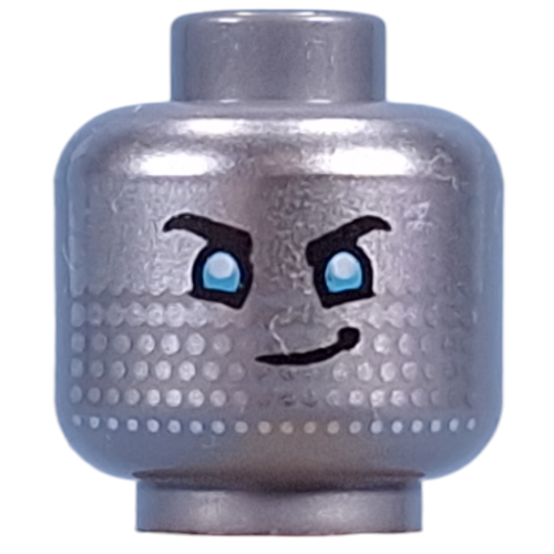 Minifig Head Cooper, Blue Eyes, Silver Dots, Determined Smile/Open Mouth Happy Mattsilber